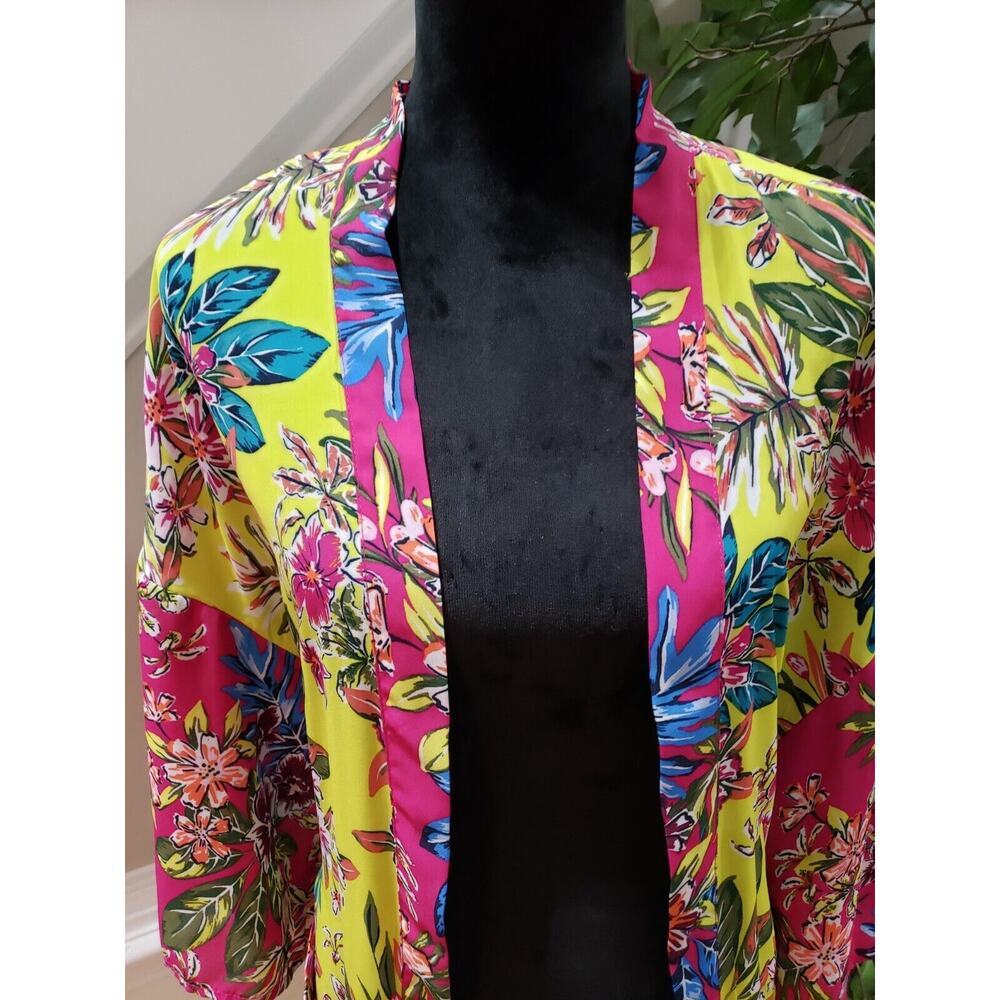 Women's Multicolor Floral Polyester Long Sleeve Casual Open Front Blazer Large - Picture 4 of 13